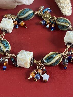Boho Ceramic Beaded Bracelet | Artisan Charm Bracelet | Southwestern Style